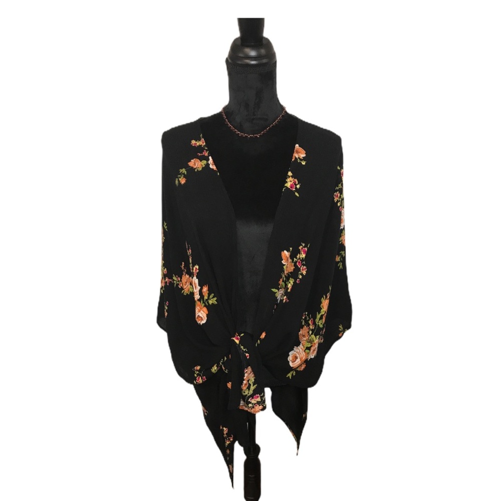Free To Fly Black Floral Shawl